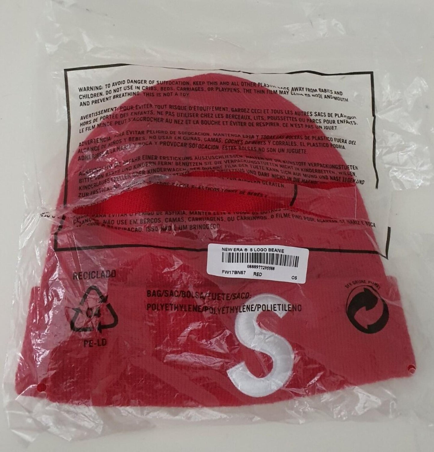 FW17 Supreme New Era S Logo Beanie red Hat
