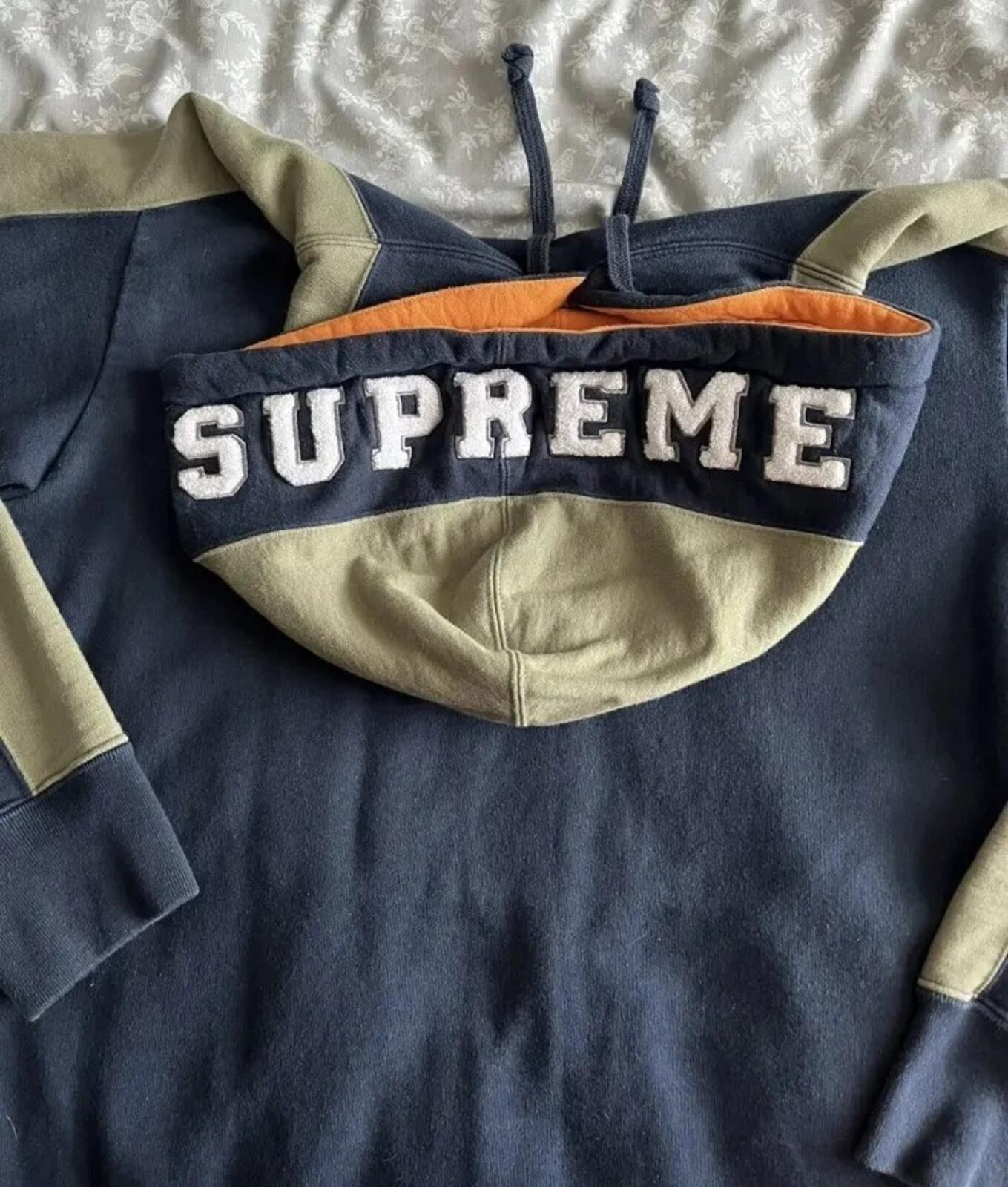 FW18 Supreme Paneled Hooded Sweatshirt Navy Size M