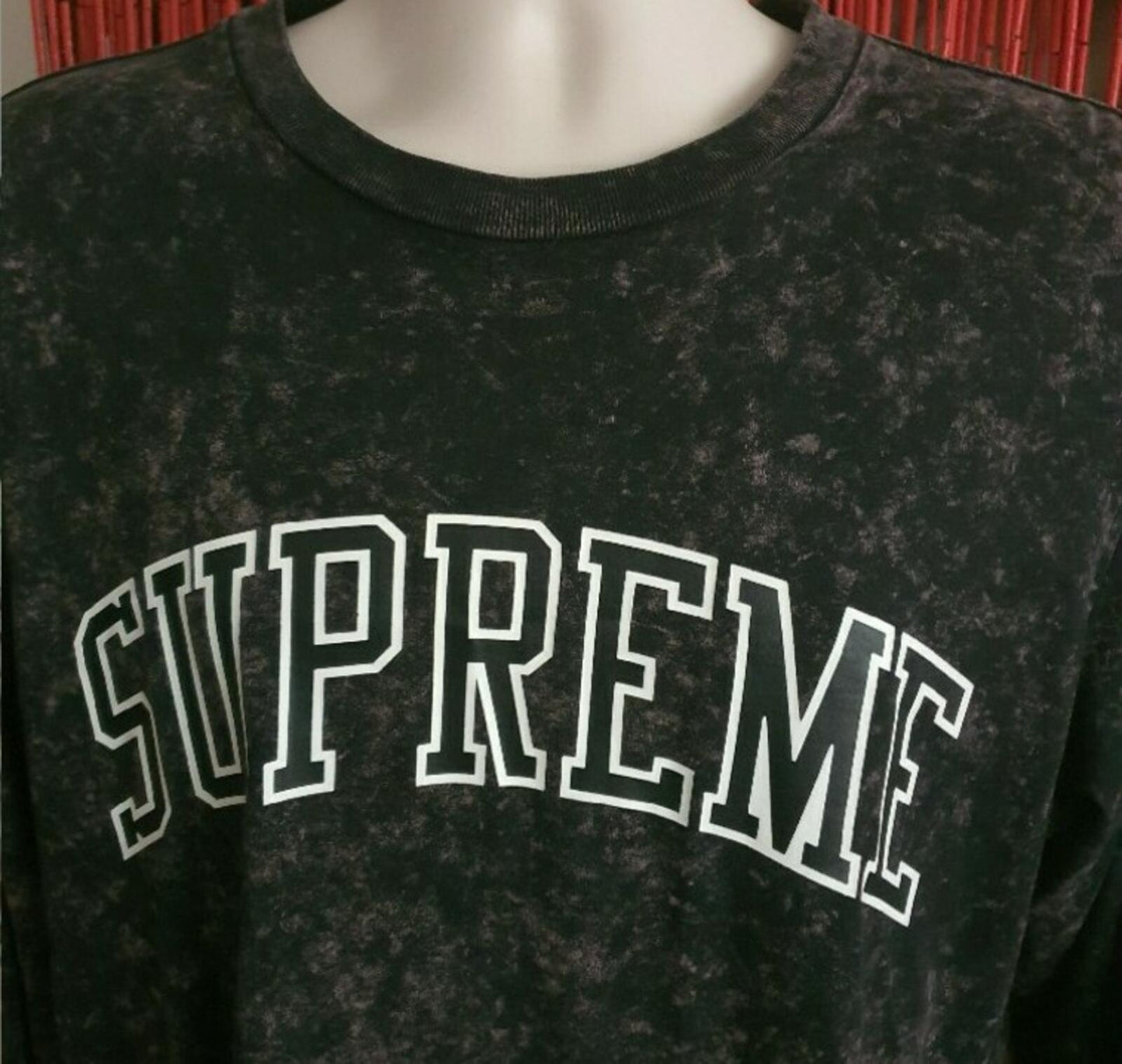 SS17 Supreme Acid wash arc logo l/s top size L large black long sleeve