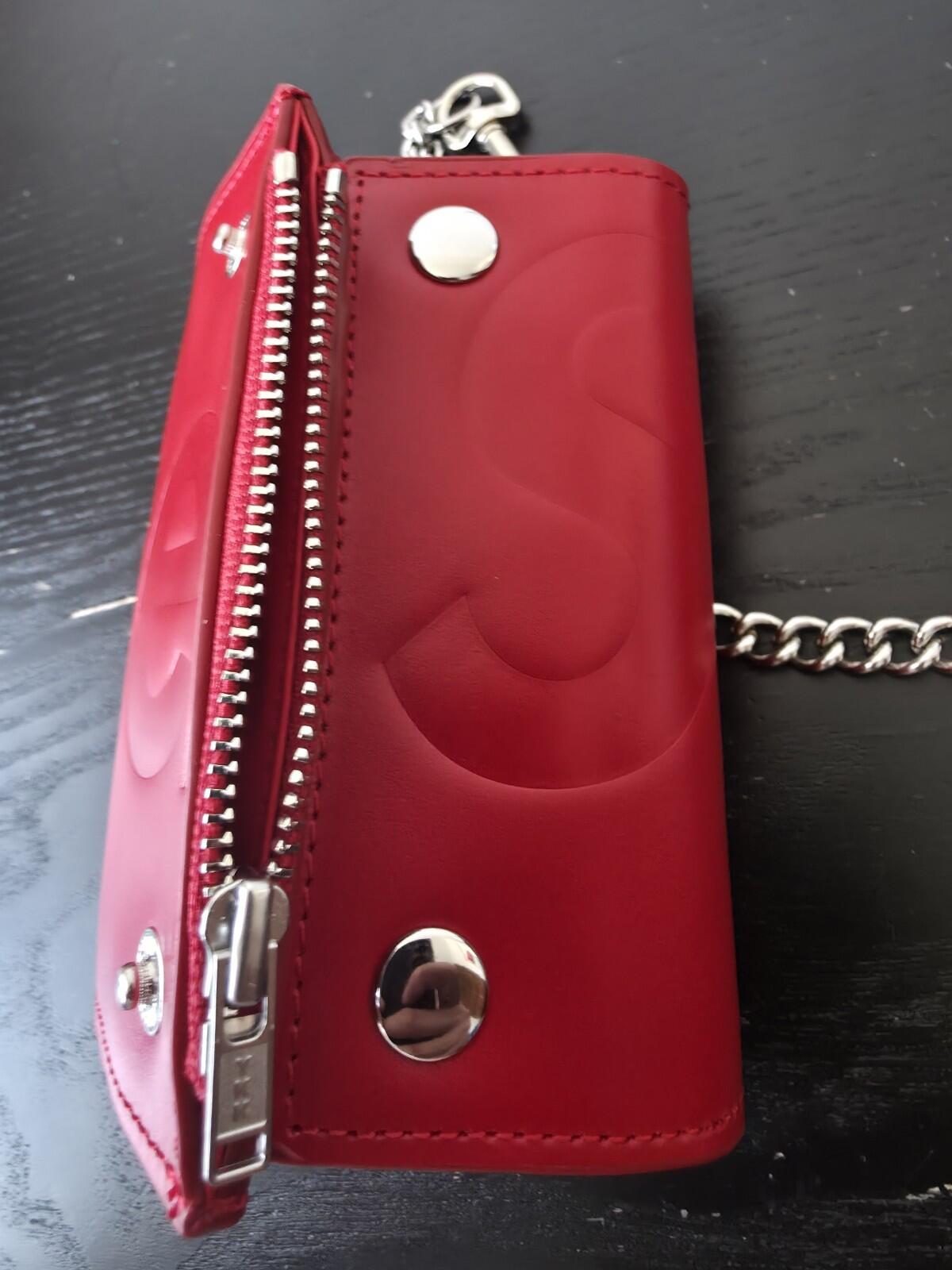 SS25 Supreme Lederketten-Geldbörse Rot