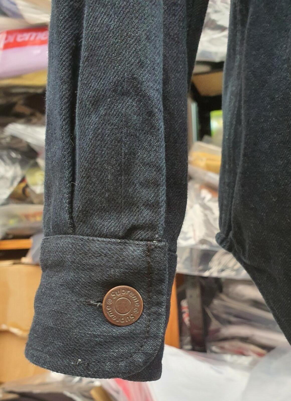 FW14 Supreme Eat The Rich Hooded Denim Shirt Indigo Größe M