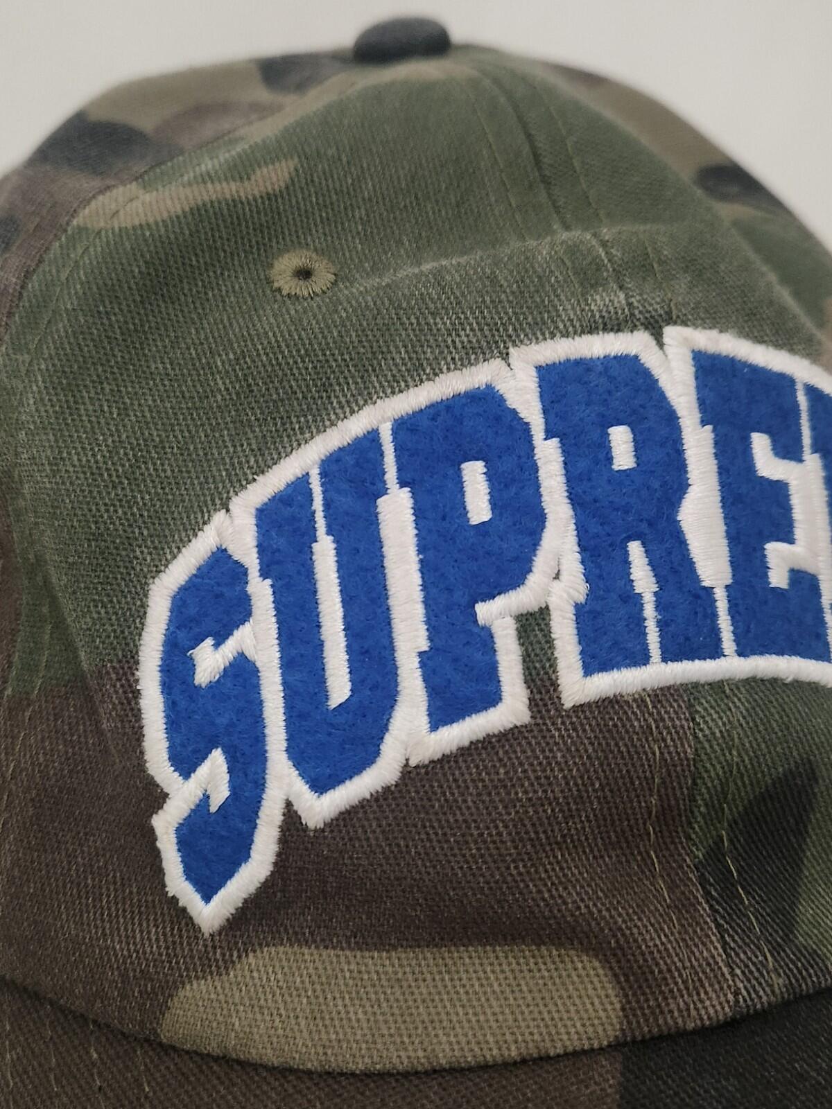 FW24 Supreme Felt Arc 6 panel Woodland Camo Cap Green Hat Camouflage