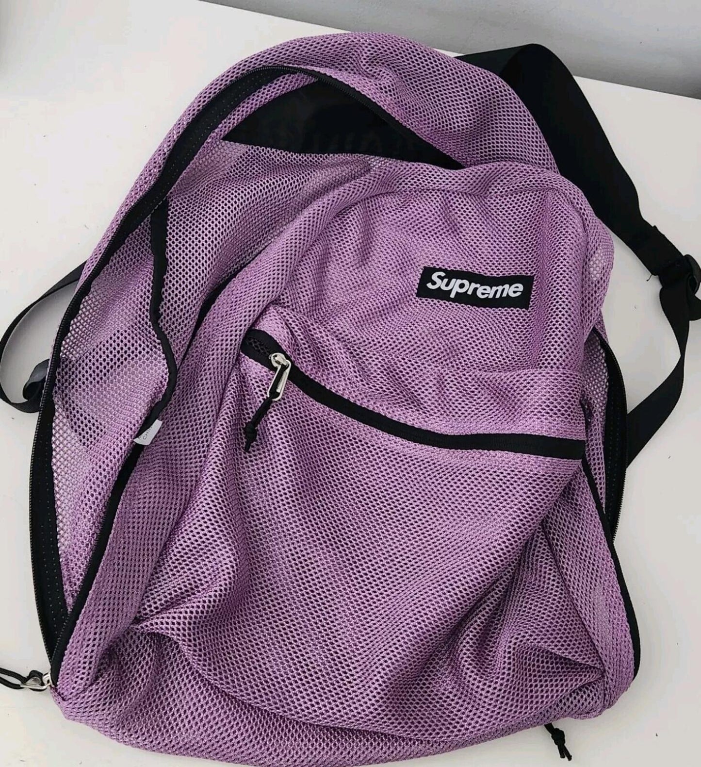 SS16 Supreme mesh backpack navy Bag Red Box Logo