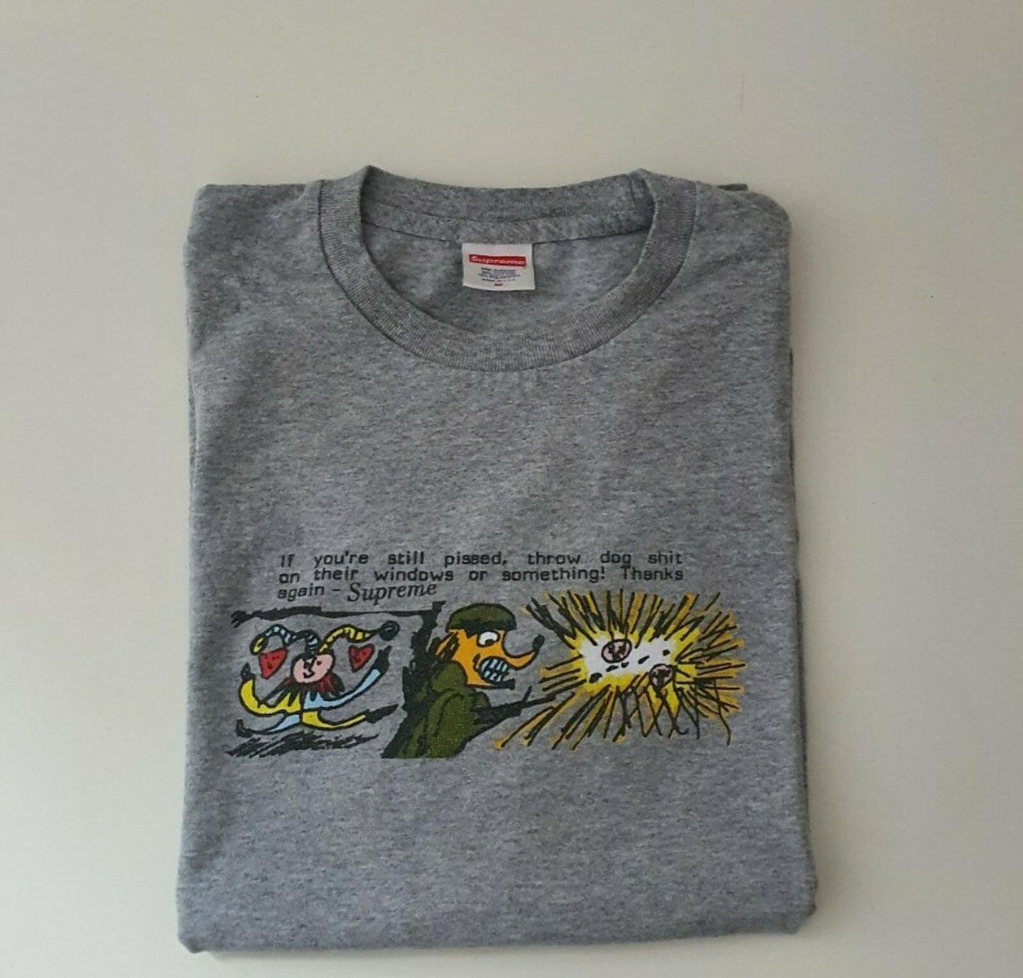 FW17 Supreme Dog Shi t Tee Heather Grey Size M