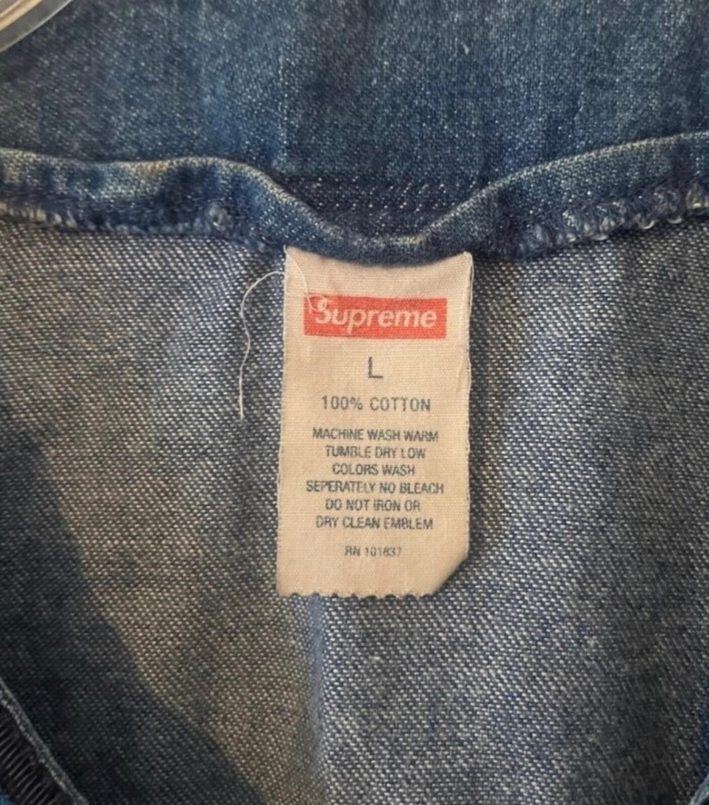 FW13 Supreme Baseball Shirt Chenille S Logo Denim Size L