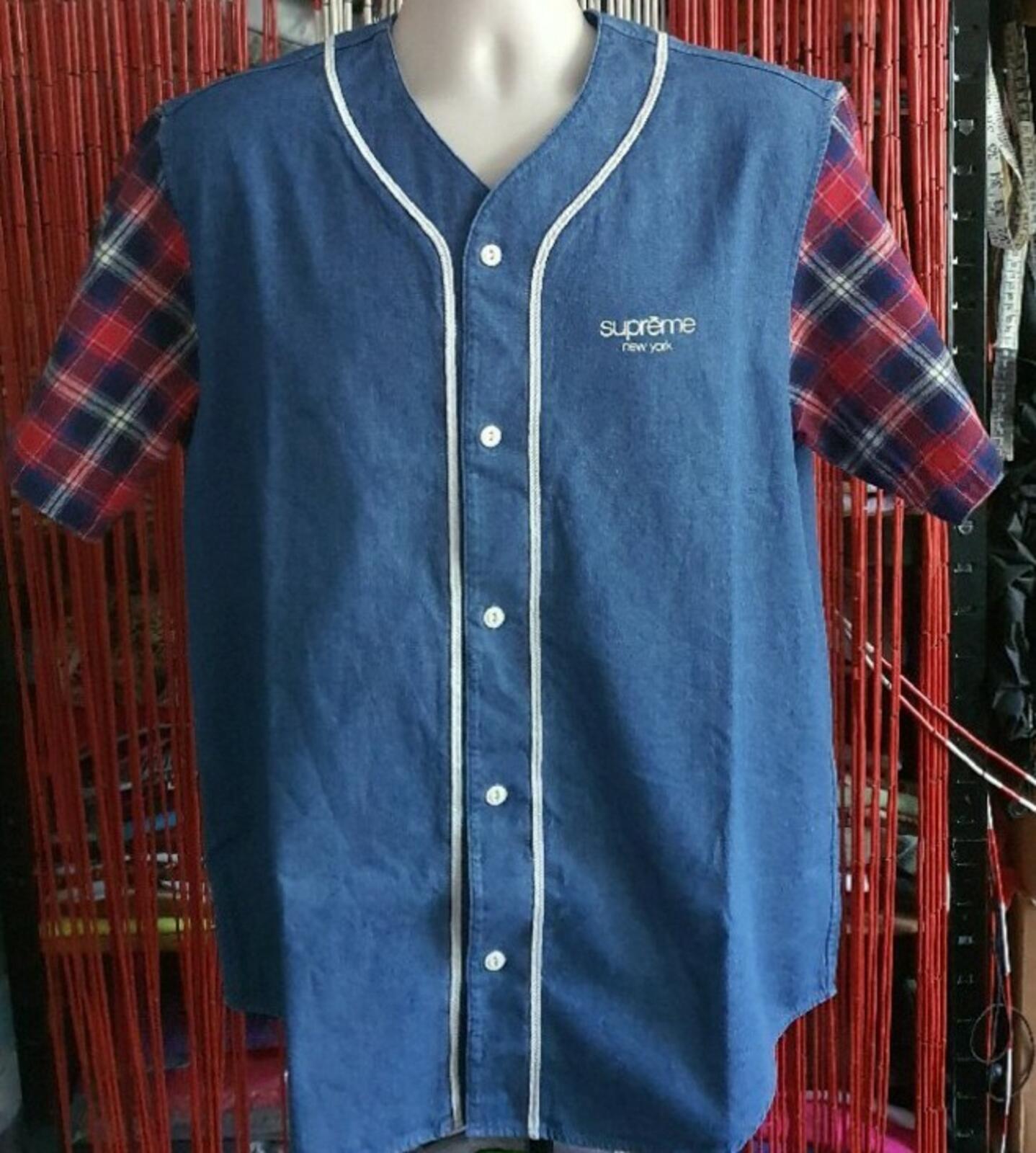 SS14 Supreme Baseball Denim Flannel S/S Shirt size L