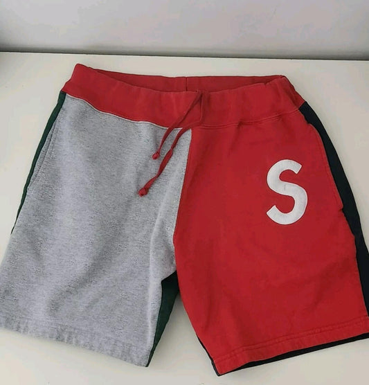 SS19 Supreme S Logo Colorblocked sweatshort Red Grey S small
