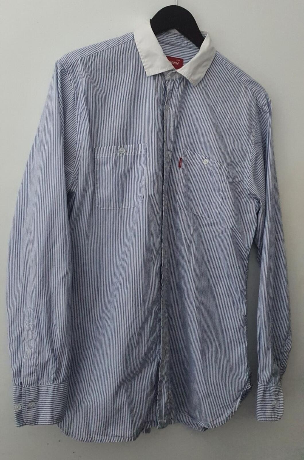 Supreme blue striped shirt Rare OG size L Large button up longsleeve Vintage