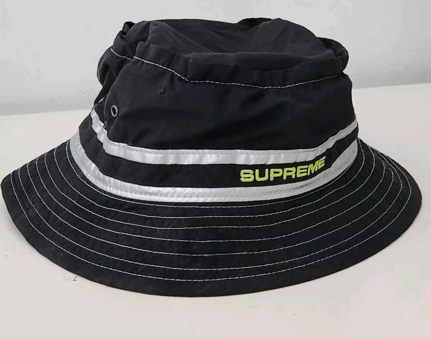 SS19 Supreme Contrast Stitch Crusher Bucket Hat Black Water Resistant Reflective