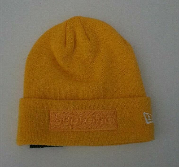 FW14 Supreme New Era Tonal Box Logo Beanie Mustard