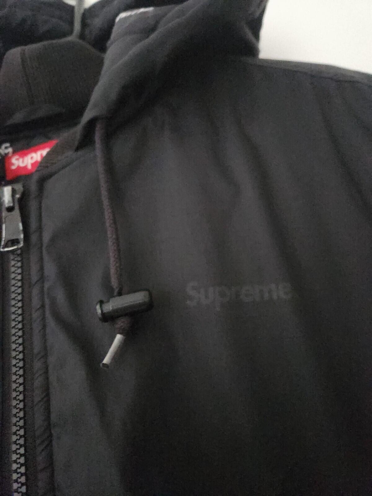 FW15 Supreme 2Tone Hooded Sideline Jacket Black Tackle Twill Logo White M Medium