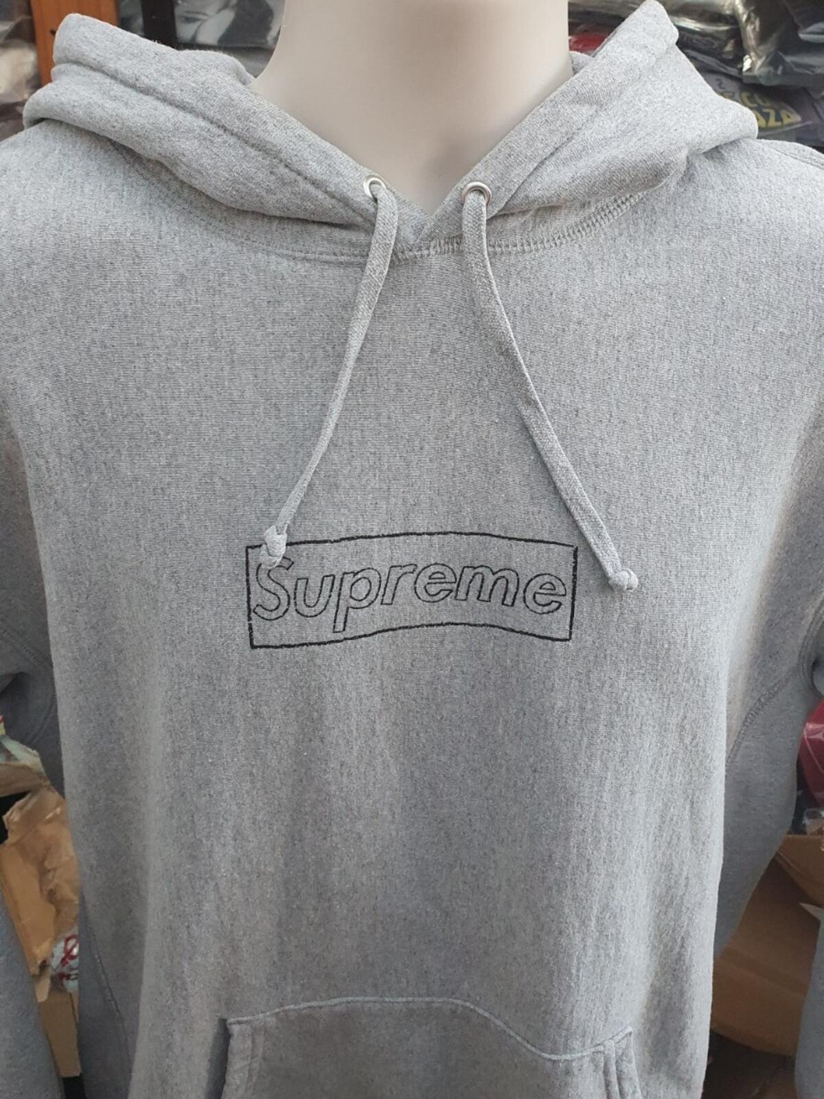 SS21 Supreme Kaws Chalk Logo Hooded Sweatshirt Heather Grey Size L