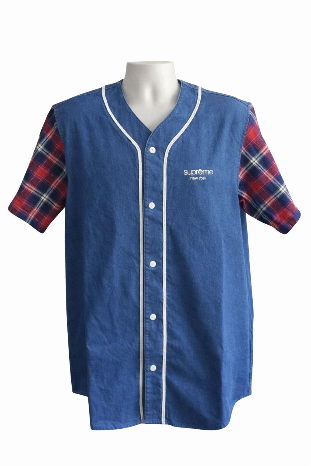 SS14 Supreme Baseball Denim Flannel S/S Shirt size L