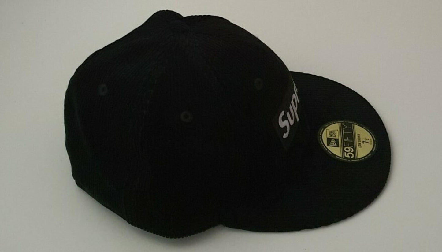 FW15 Supreme Box Logo 59Fifty New Era Corduroy Black hat Size 7 1/2