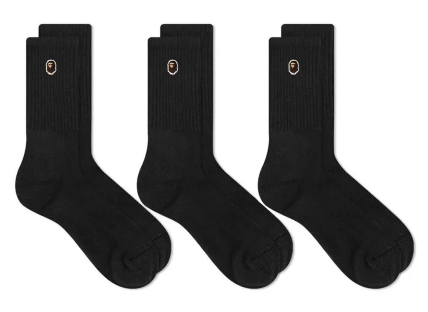 A BATHING APE Ape Head one point black socks 3 pack L large UK 9-11 Japan BAPE