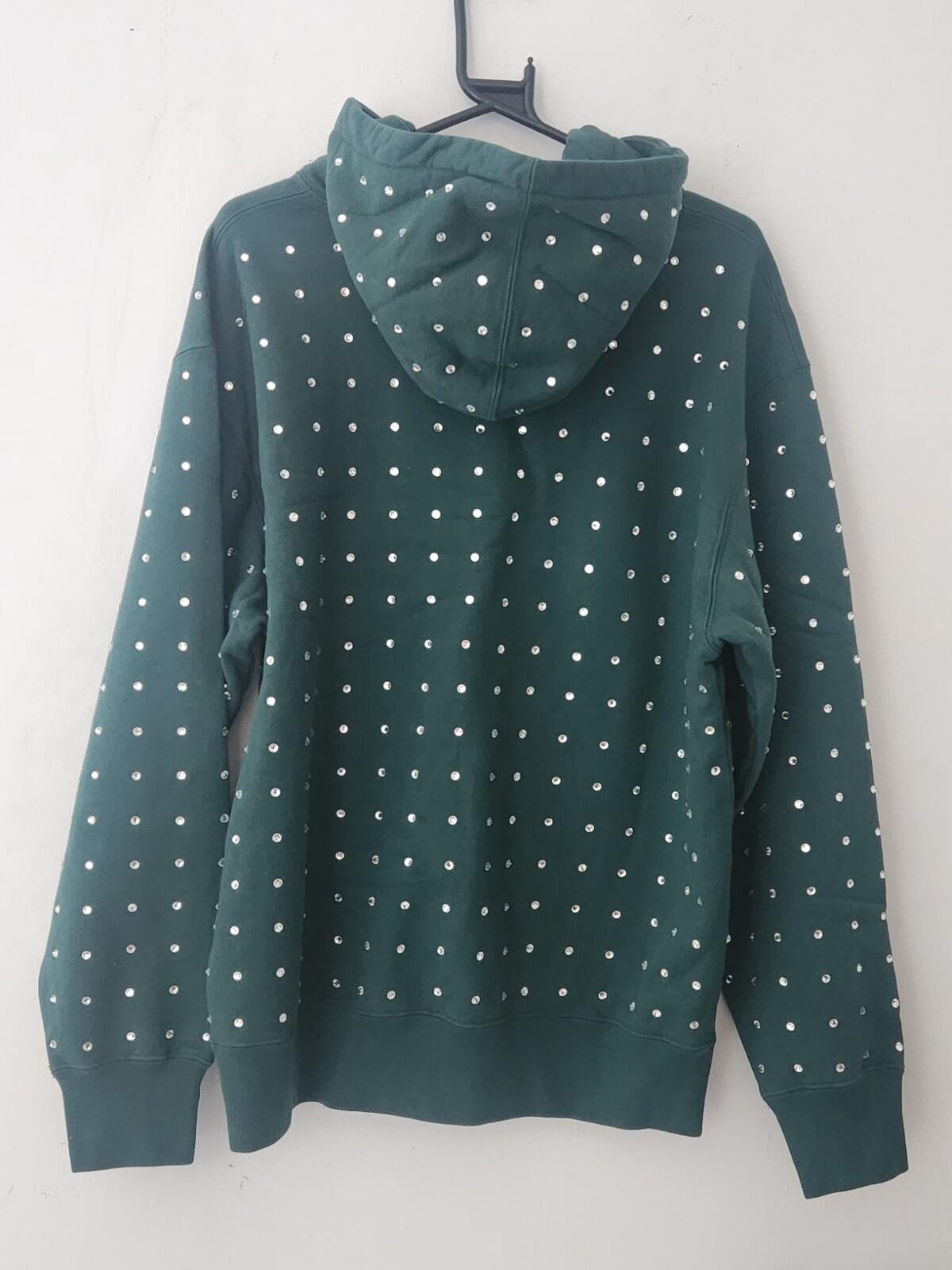 FW21 Supreme Rhinestone Hooded Sweatshirt Dark Green Size M