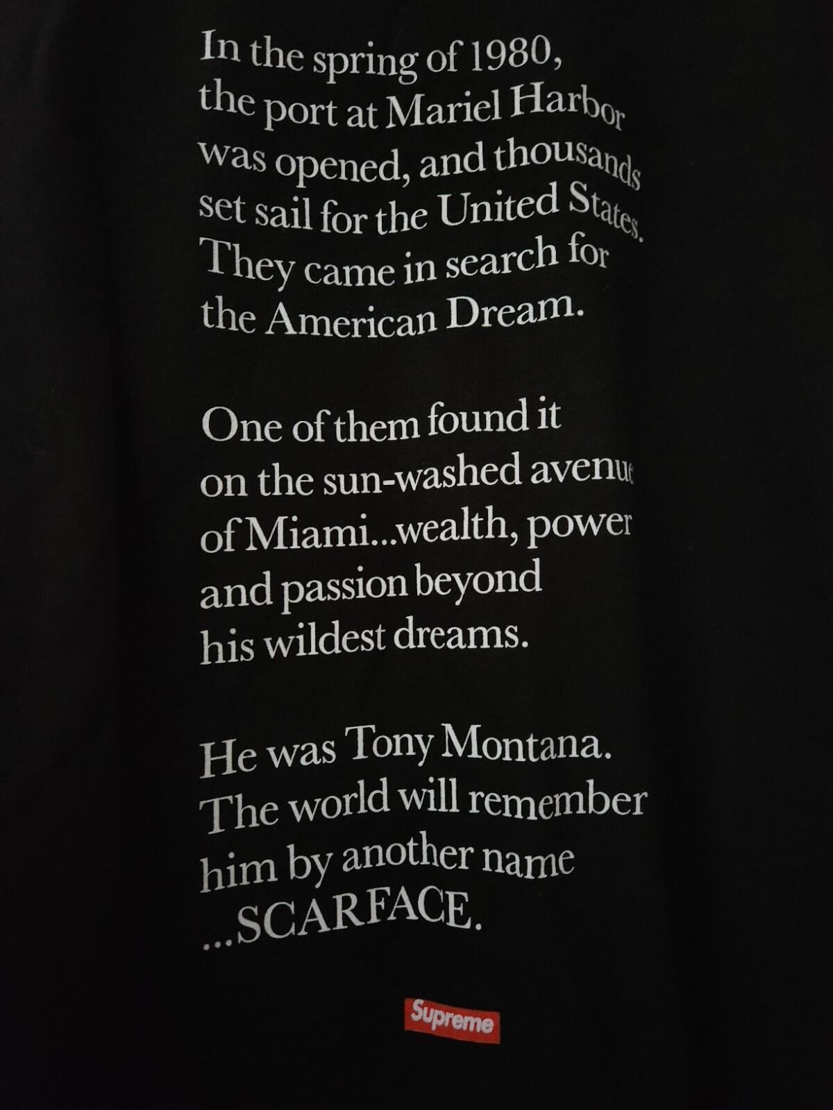 FW17 Supreme x Scarface Shower tee black T-shirt size M medium Tony Montana
