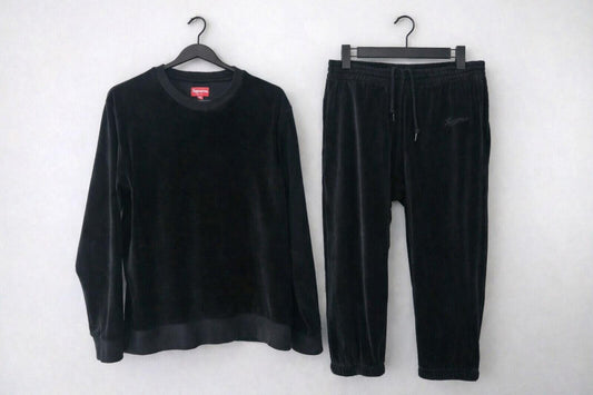 Conjunto de pantalón y sudadera FW17 Supreme Velour Warm Up negro talla S pequeña y M mediana