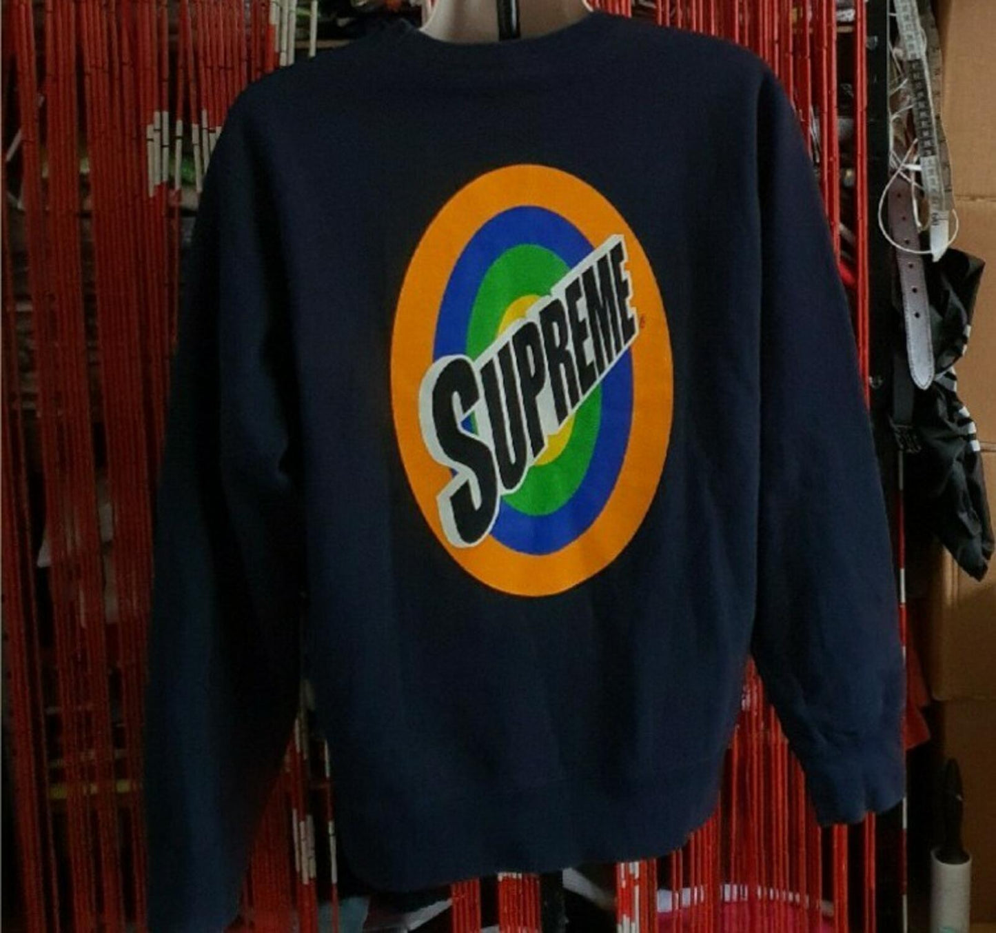 SS16 Supreme Spin Logo Crewneck Navy Size L