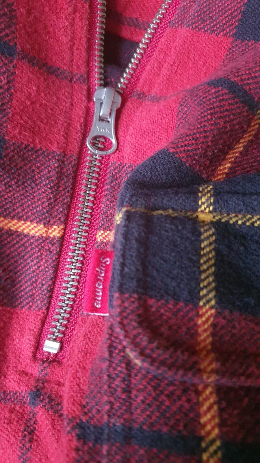 FW16 Supreme Hooded Plaid Half Zip Hooded Shirt Red Size L