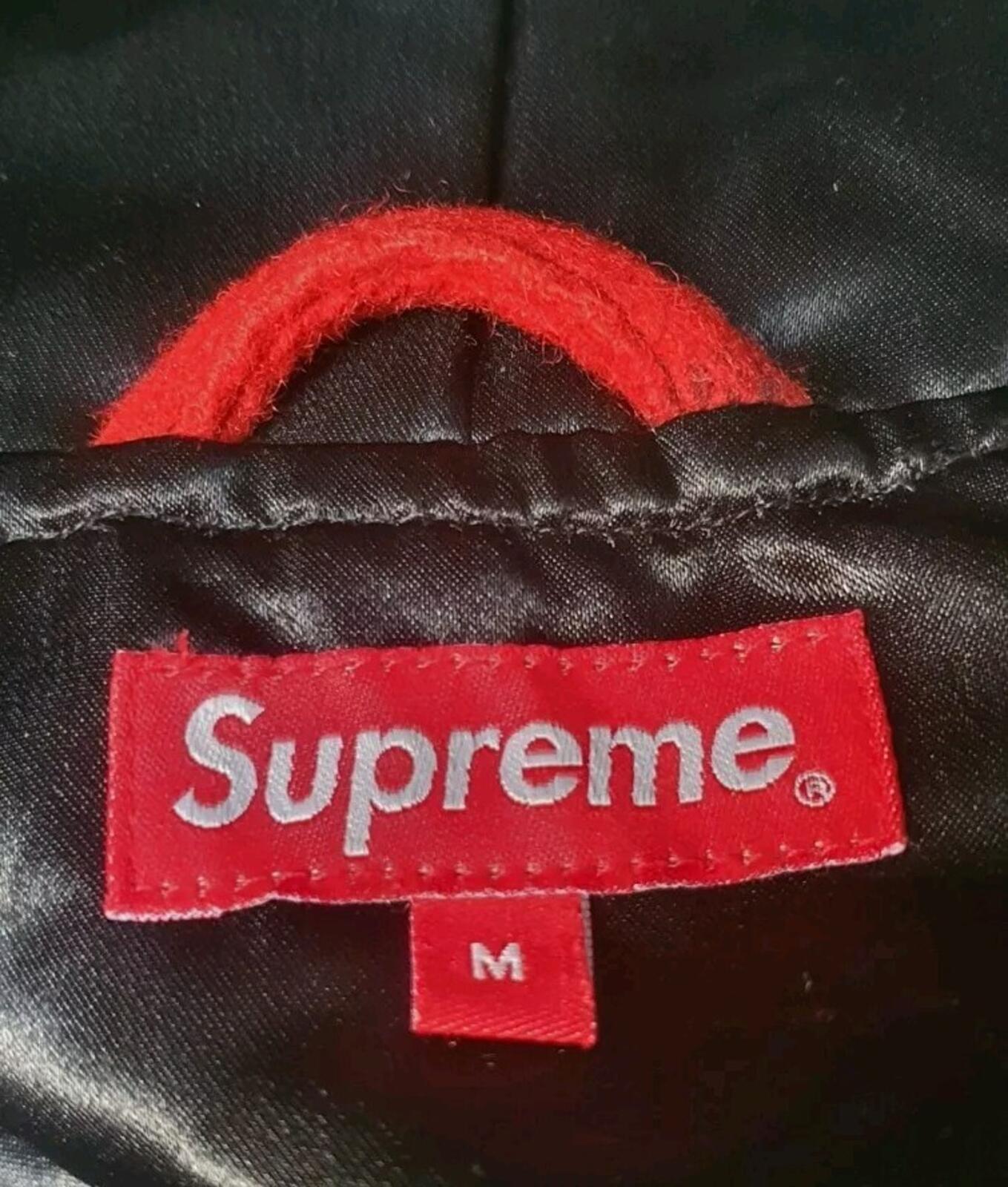 FW15 Supreme Hooded Wool Bomber Jacket Red Size M