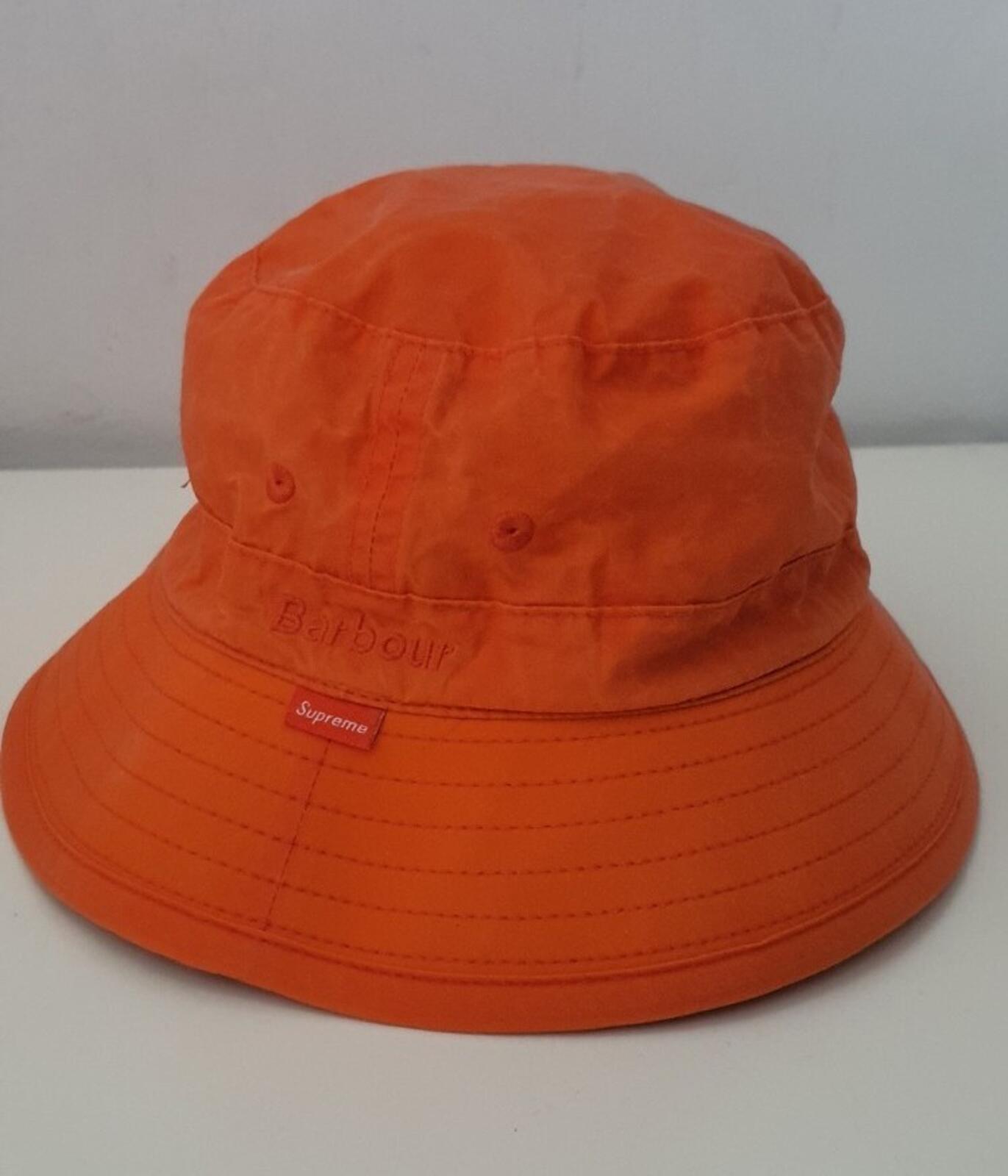 SS20 Supreme x Barbour Waxed Cotton Crusher Orange Bucket Hat Wasserabweisend M