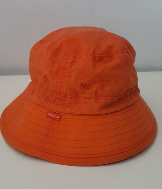 SS20 Supreme x Barbour Waxed Cotton Crusher Orange Bucket Hat Water Resistant M