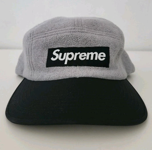 FW15 Supreme Polartec Fleece Fitted Camp Cap Grey Black Hat Size S/M Vintage