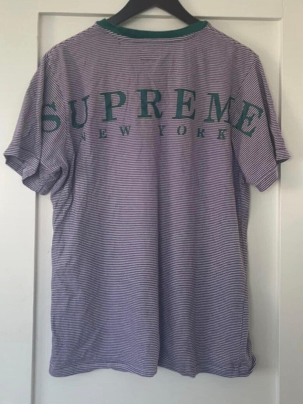 SS17 Supreme Micro Stripe Tee Purple Size L