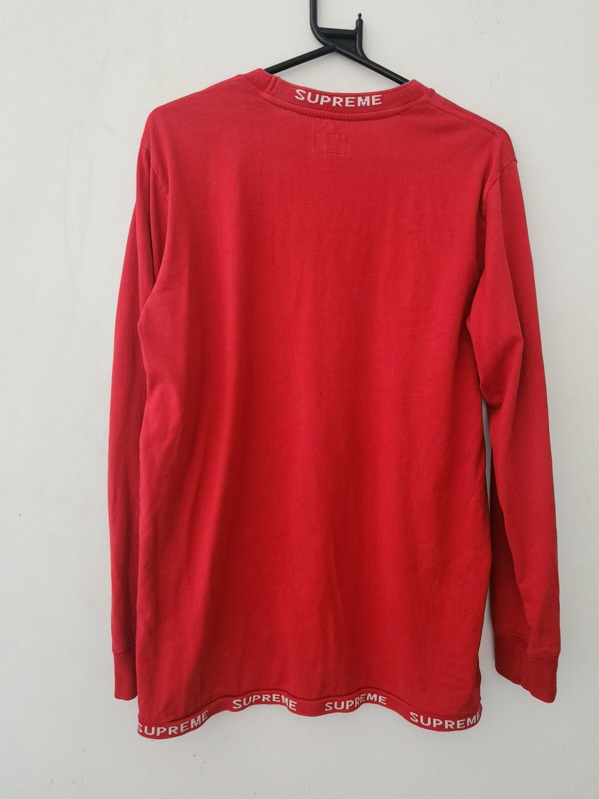 FW14 Supreme Logo Rib L/S Tee Size M Medium Jumper Crewneck Red Vintage 2014