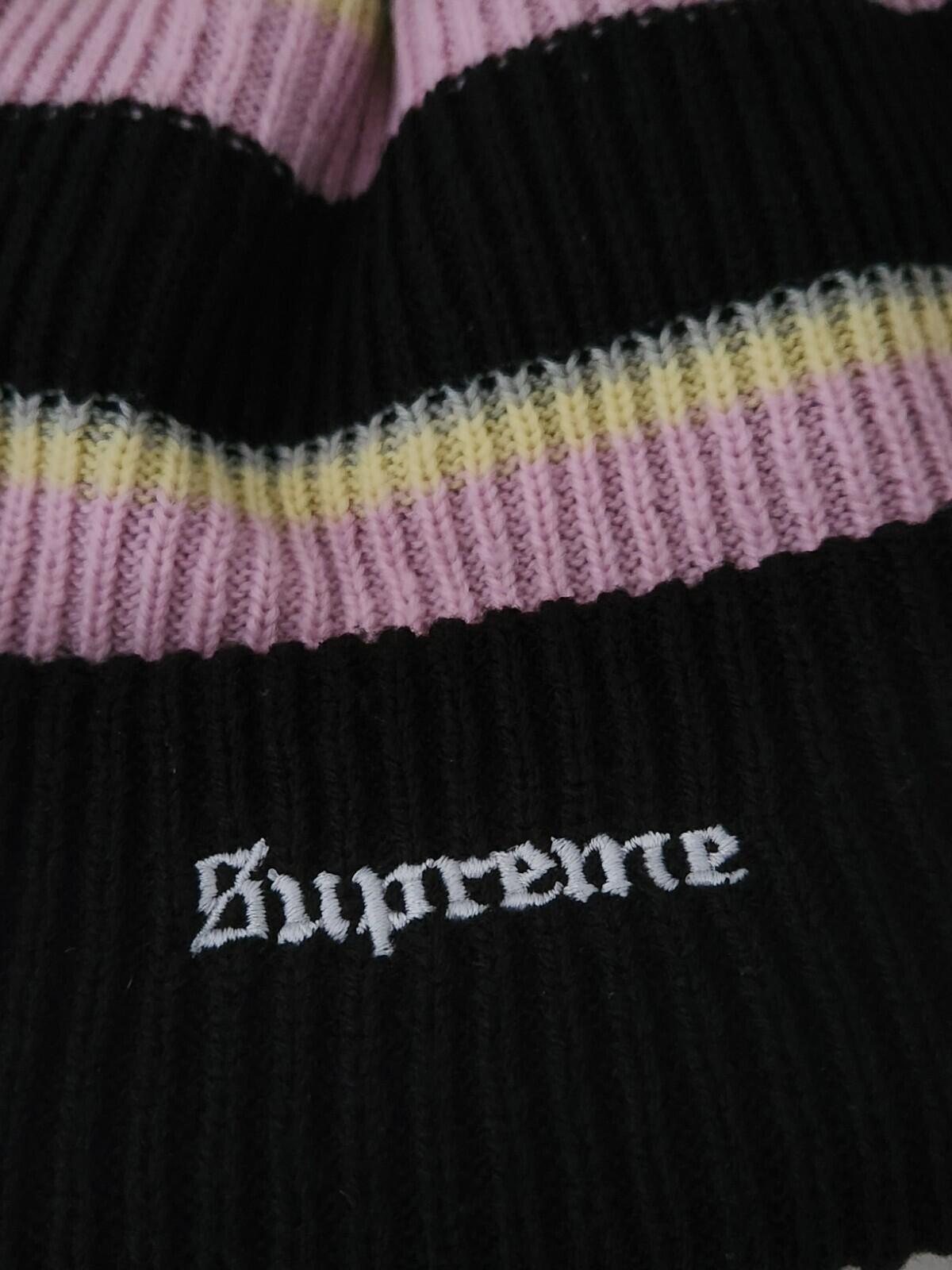 FW17 Supreme Big Stripe beanie Black Pink Yellow Hat Acrylic