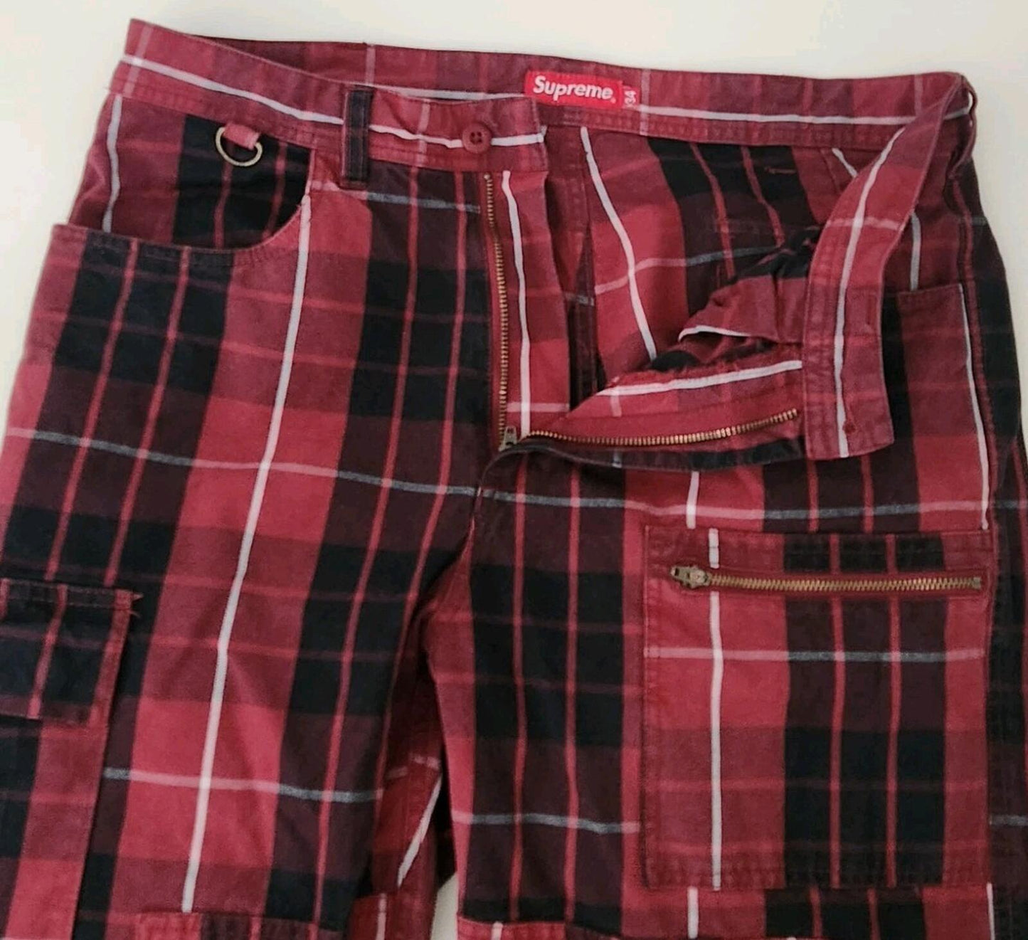 SS21 Supreme Cargo Flight Pant Tartan Red Size 34 W34 L 32