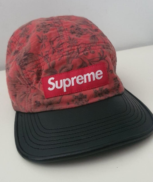 Gorra de campamento Supreme Pinwale Cord con visera de cuero FW12 Liberty Vintage 2012