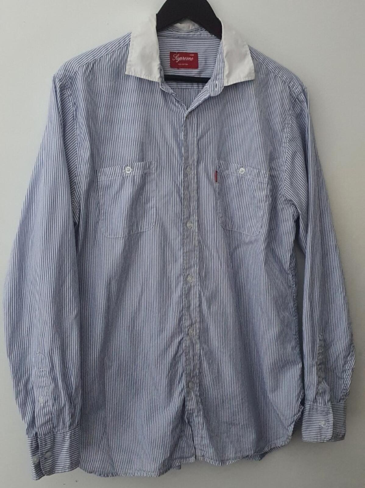 Supreme blue striped shirt Rare OG size L Large button up longsleeve Vintage