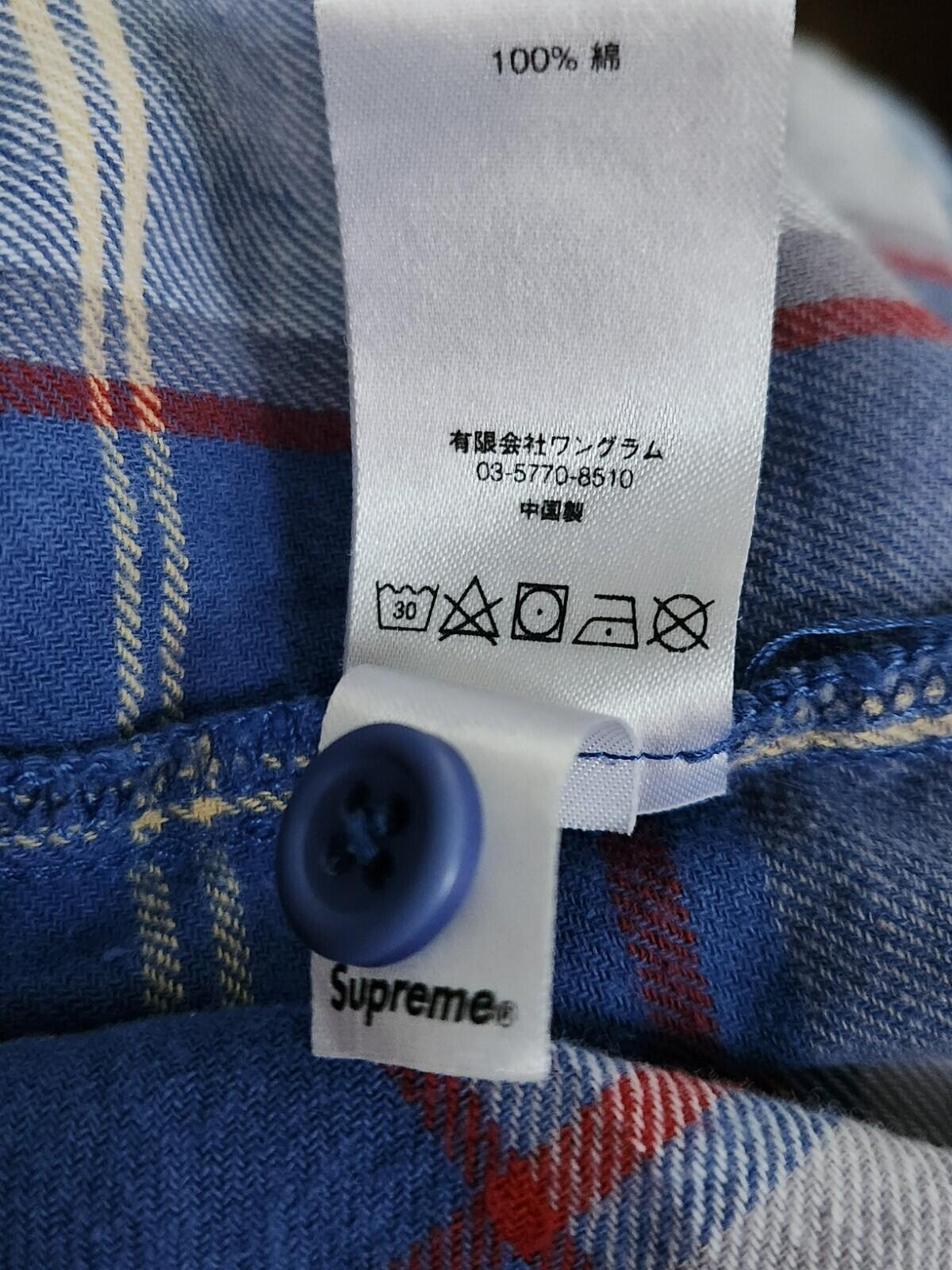 FW17 Supreme God Bless Plaid Flannel Shirt Blue Grey Size M Medium Blessed