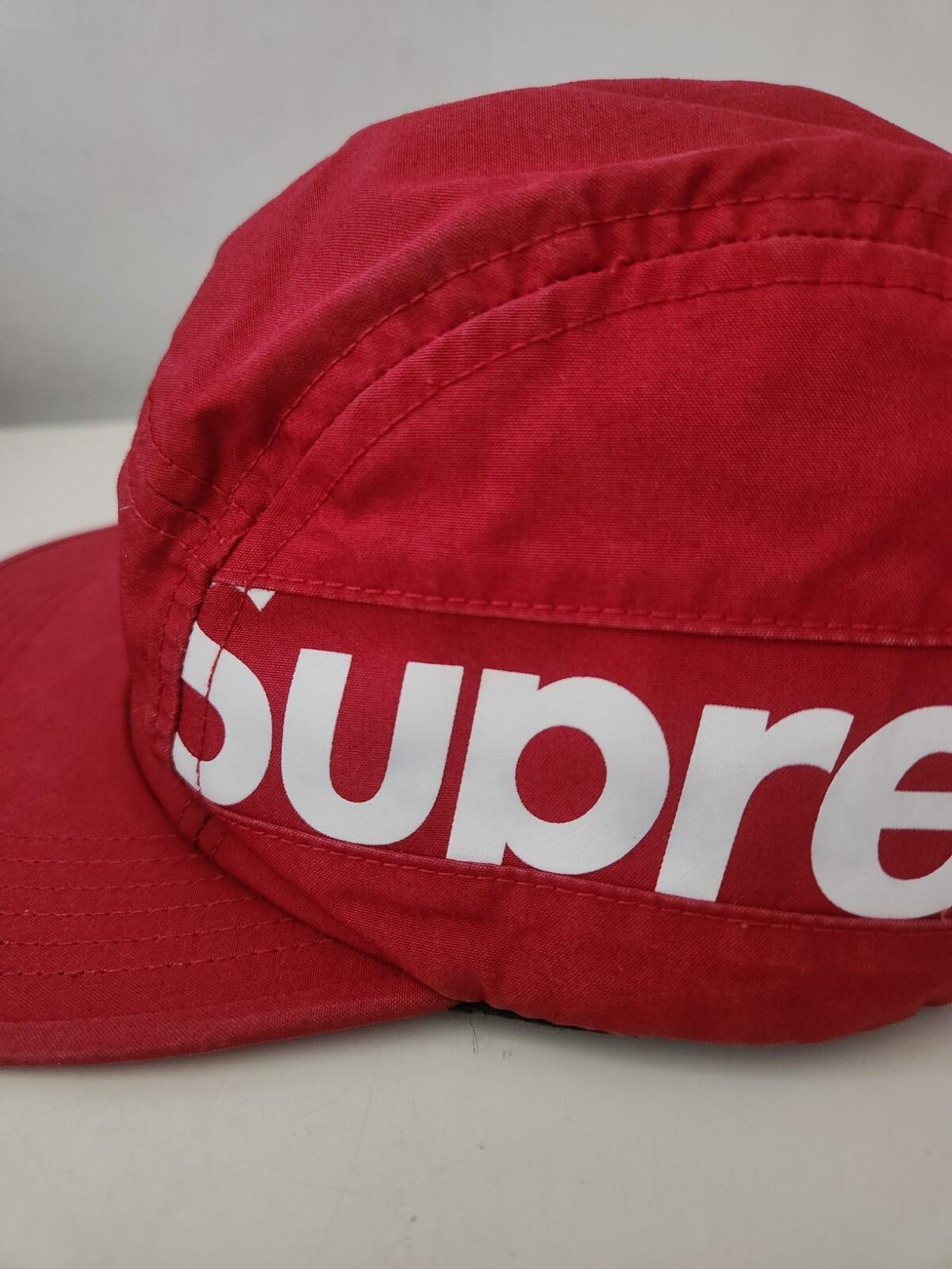 FW18 Supreme Side Panel Camp Cap red big logo hat made in USA