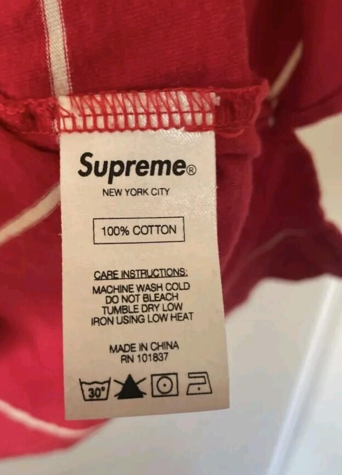 SS16 Supreme Classic Logo Striped Polo Shirt Rot Größe L