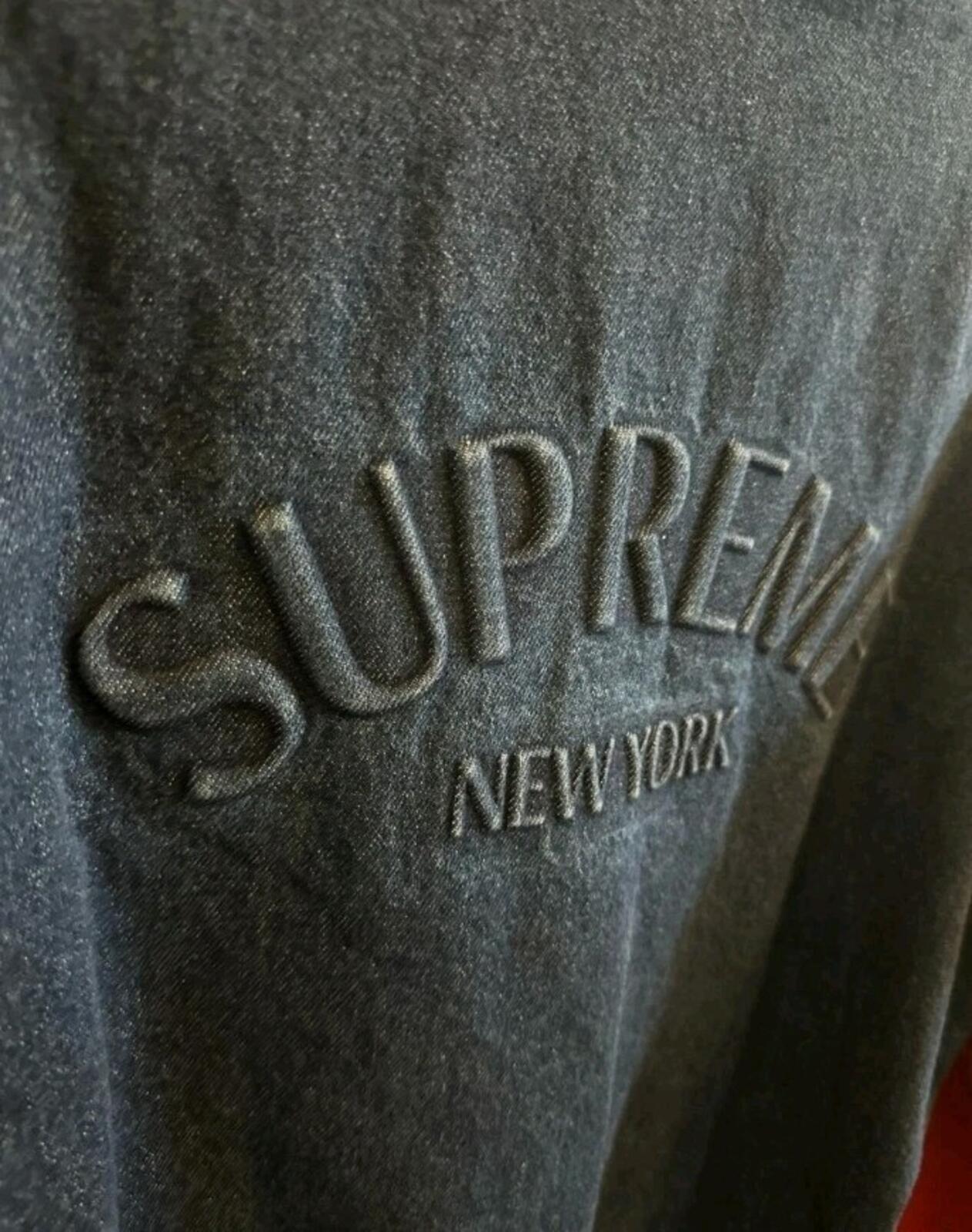 FW14 Supreme Denim Twill Varsity Jacket M Medium Vintage 2014 Flannel Lining