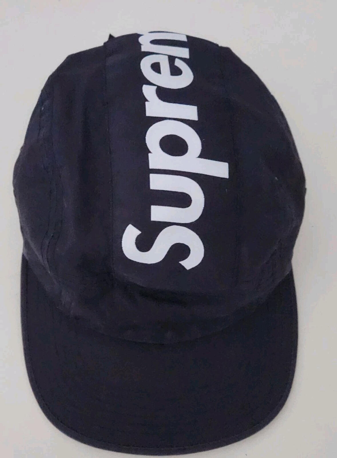Gorra de campamento con paneles a rayas FW16 Supreme negra con logo grande