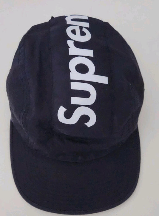 Gorra de campamento con paneles a rayas FW16 Supreme negra con logo grande