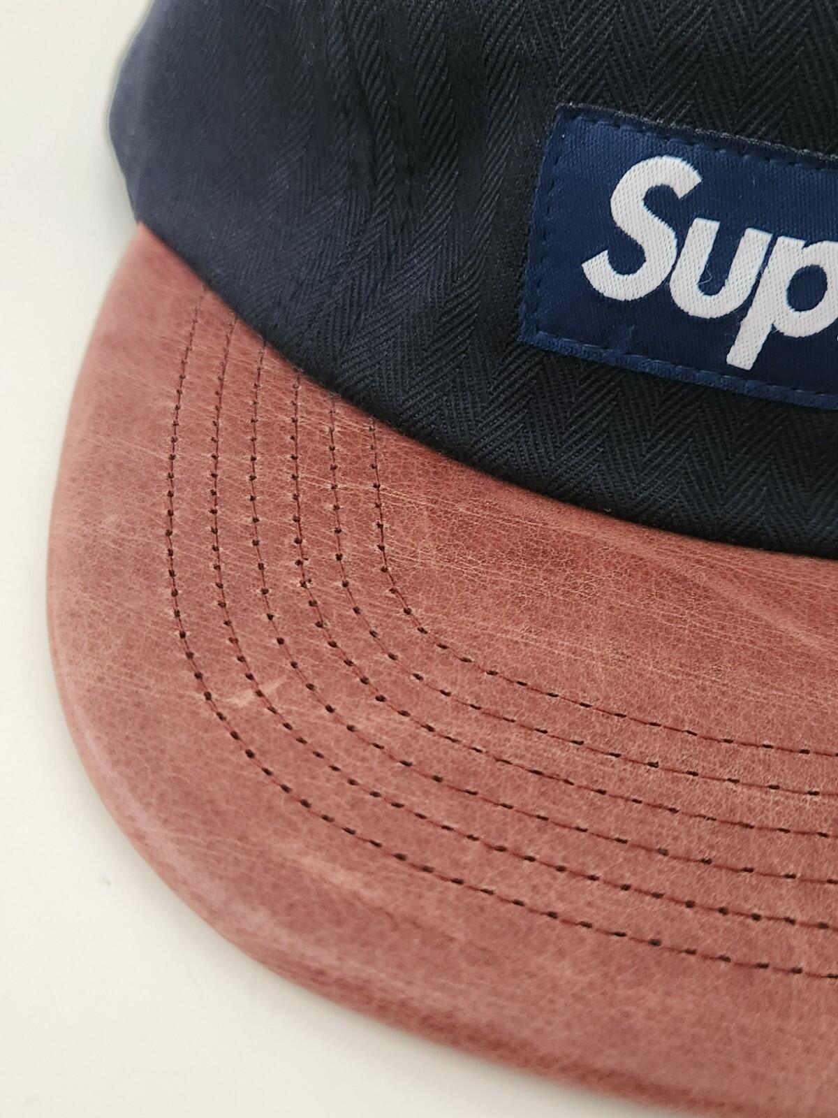 SS12 Supreme Herringbone Leather Camp Cap Navy Hut Vintage Sehr Selten 2012