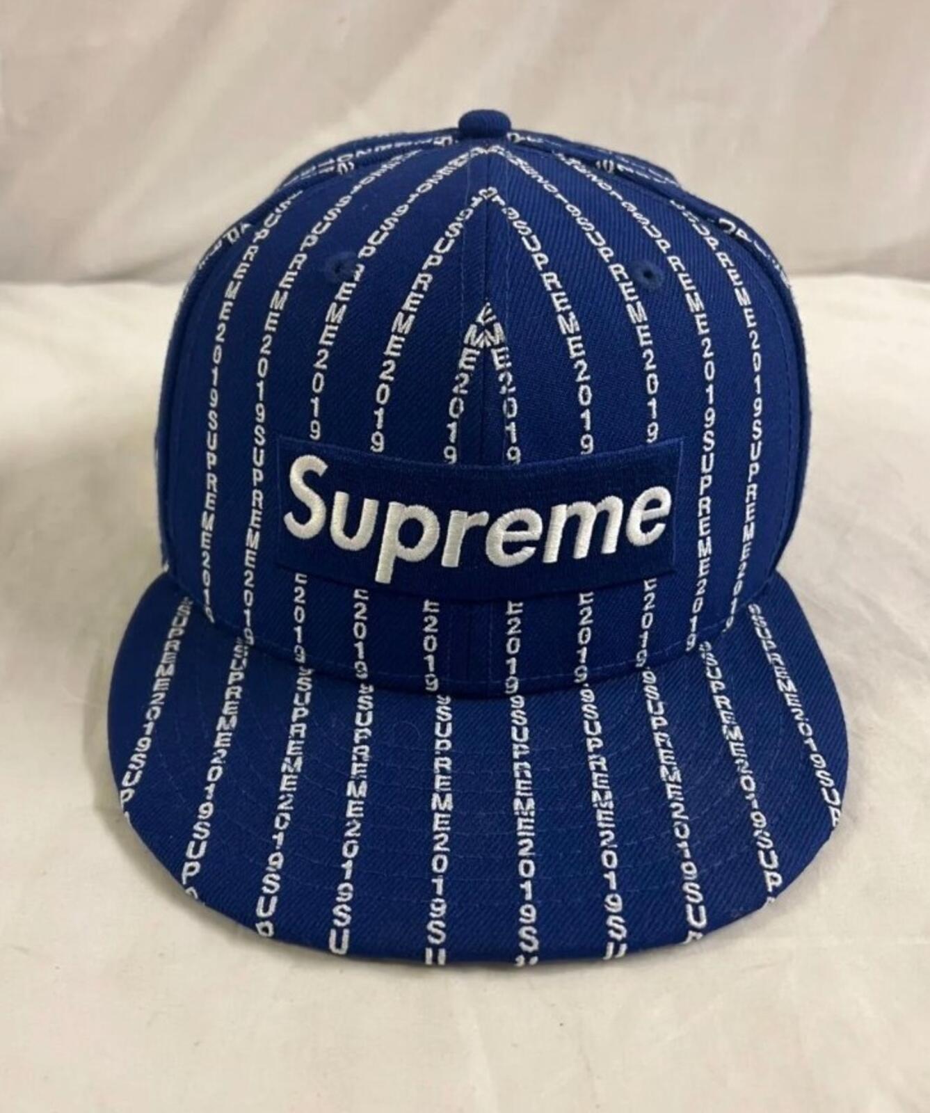 SS19 Supreme Text Stripe New Era Blue Hat Box Logo Wollbaseballmütze