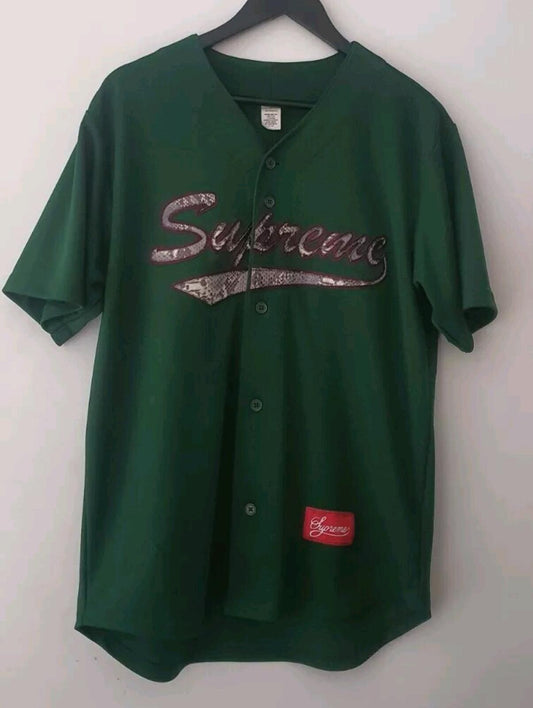 SS17 Supreme Snake Script Logo baseball Jersey M Medium tee t-shirt Green Top