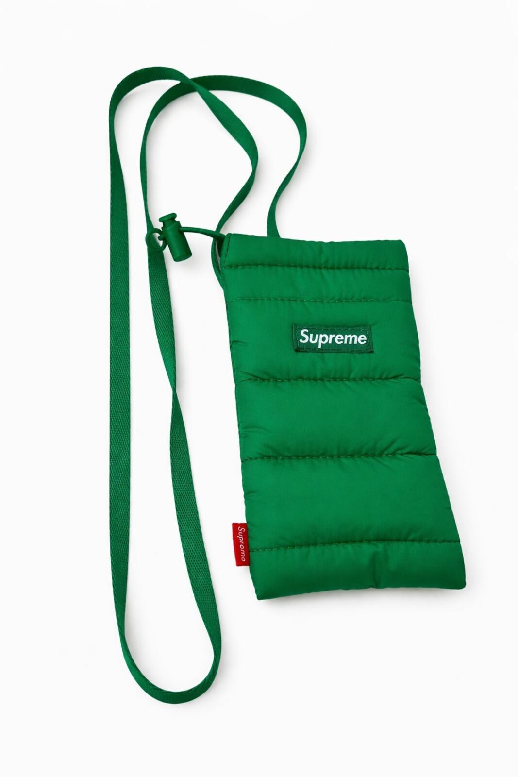 FW22 Supreme Puffer Neck Pouch Bag Green Water Resistant Mobile Phone