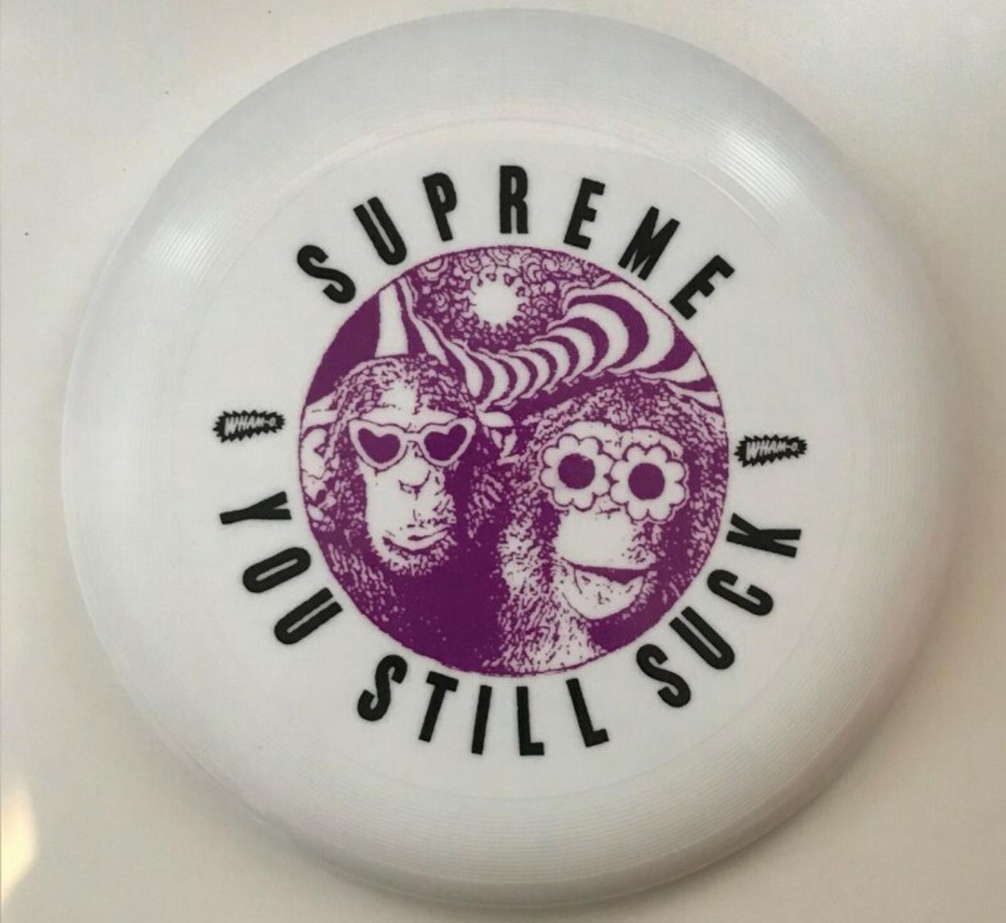 SS16 Supreme Wham O You Still Suck Frisbee white plastic