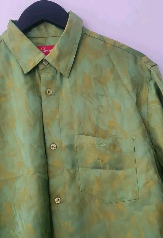 FW22 Supreme Camisa Iridiscente Azul M Mediana Manga Larga Botones Rayón Verde
