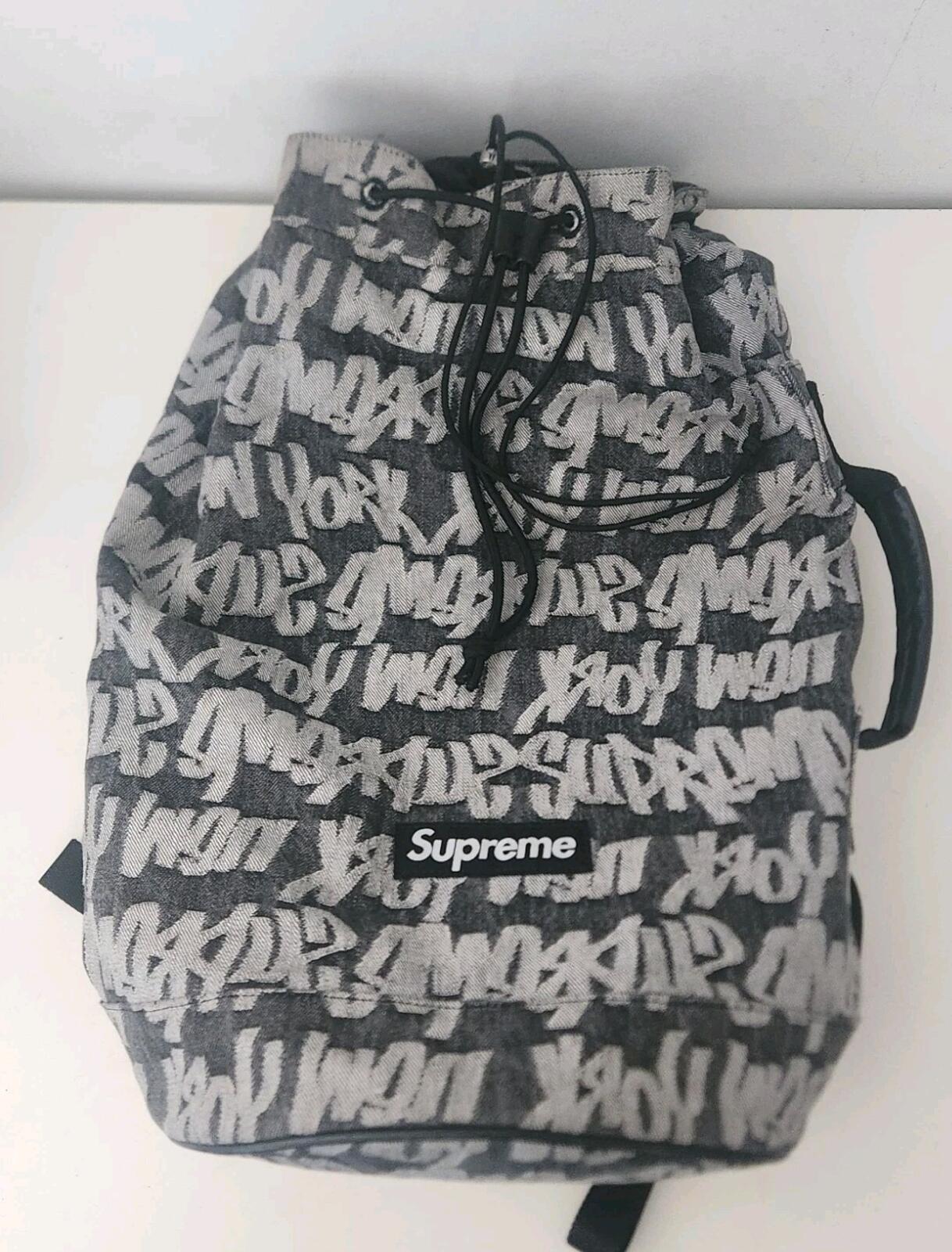 SS22 Supreme Fat Tip Jacquard Denim Backpack bag Black Rucksack