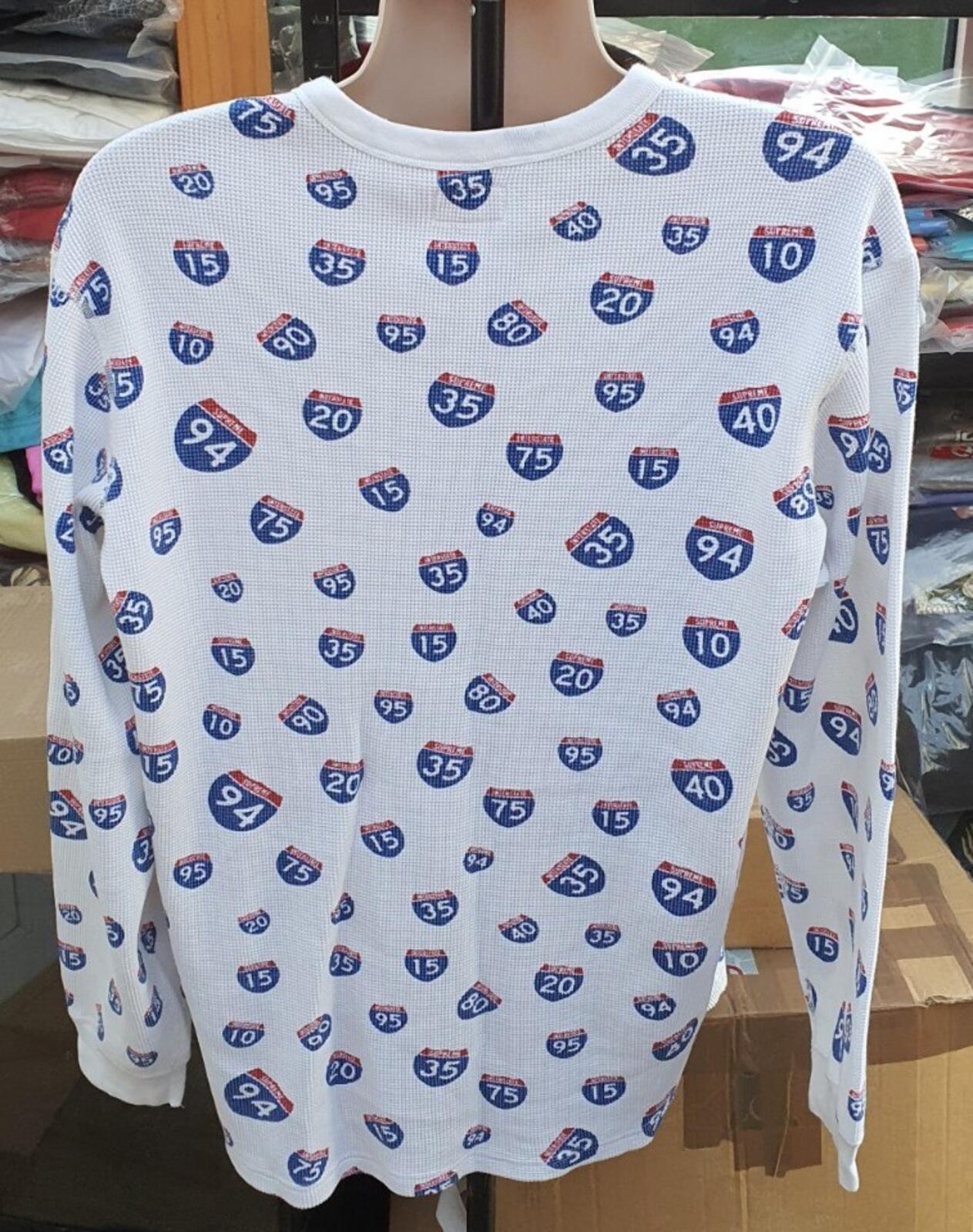 FW20 Supreme Interstate Waffle Thermal Crewneck Blanco Talla L