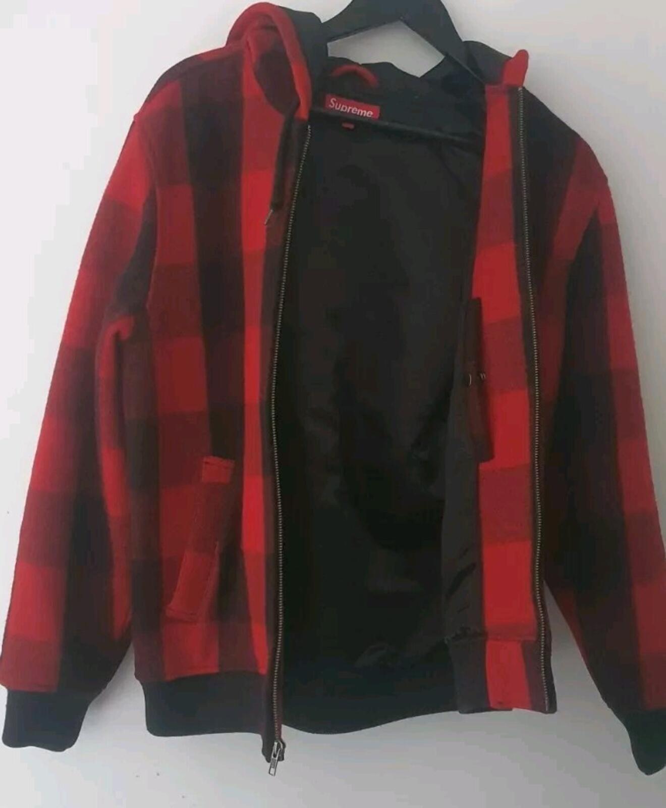 FW15 Supreme Hooded Wool Bomber Jacket Red Size M