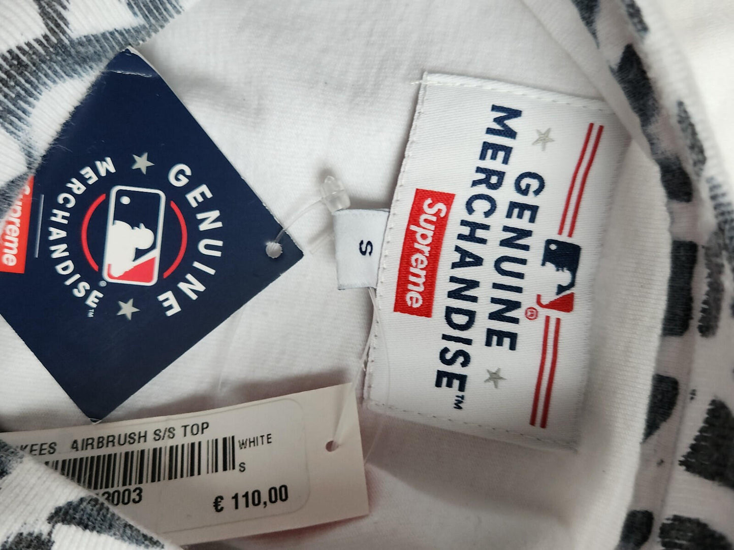 FW21 Supreme New York Yankees Airbrush S/S Top White Tee Size S Small T-shirt